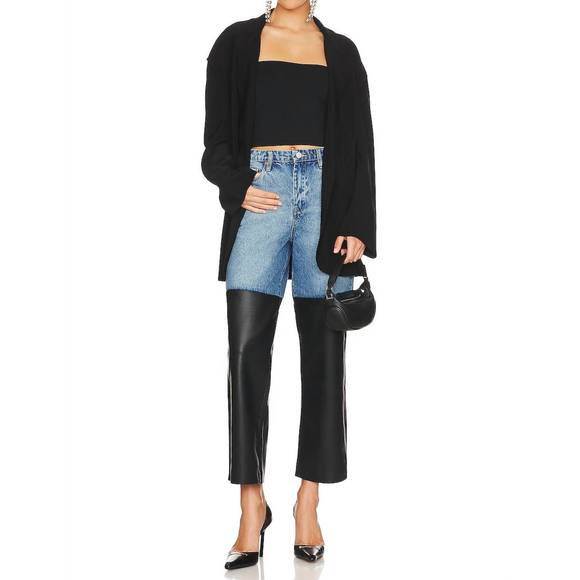 NEW BLANKNYC ribcage straight leg denim with faux leather pants in light blue an - Picture 4 of 4